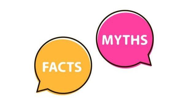 Two speech bubbles side by side, one reading FACTS and the other MYTHS.